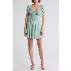 Blu Pepper Puff Sleeve Back Tie Minidress